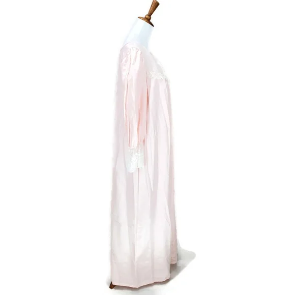 Vintage Lucie Ann II Made in the USA Satin Flannel Lined Lace Nightgown SZ M NWT